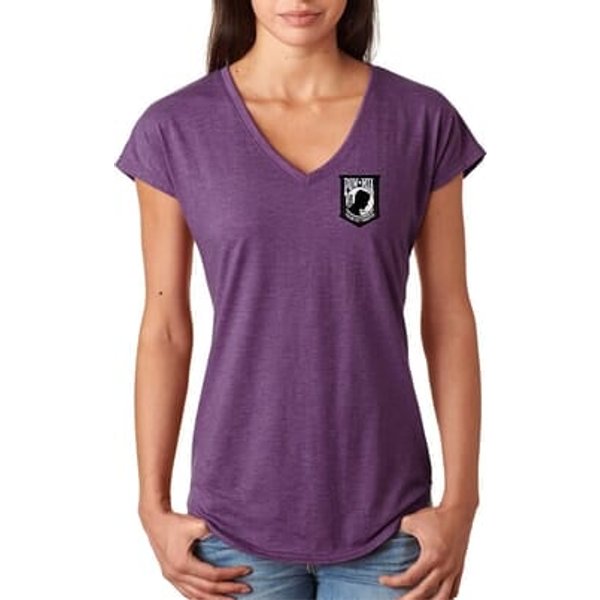 Pow Mia Patch Pocket Print Ladies Tri Blend V-neck