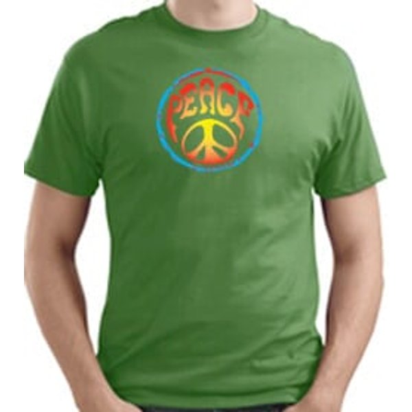 PSYCHEDELIC PEACE Sign Symbol Adult T-shirt - Dill Green