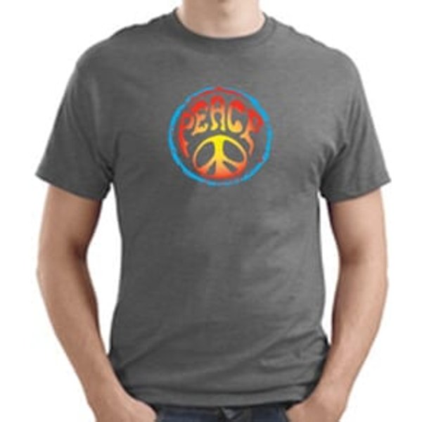 PSYCHEDELIC PEACE Sign Symbol Adult T-shirt - Heather Grey