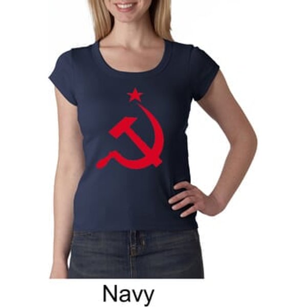 Russian Shirt Hammer and Sickle Red Print Ladies Scoop Neck Shirt
