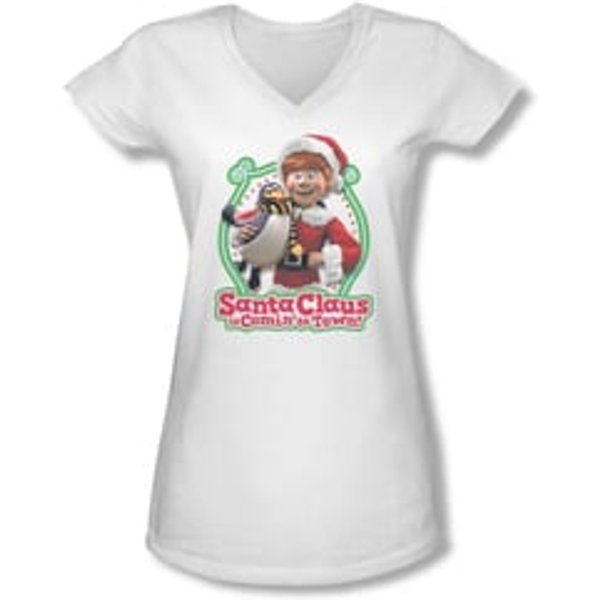 Santa Clause Shirt Juniors V Neck Penguin Pal White T-Shirt