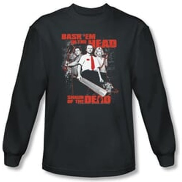 Shaun Of The Dead T-shirt Bash Em Adult Charcoal Long Sleeve Tee Shirt
