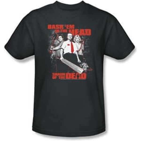 Shaun Of The Dead T-shirt Movie Bash Em Adult Charcoal Tee Shirt
