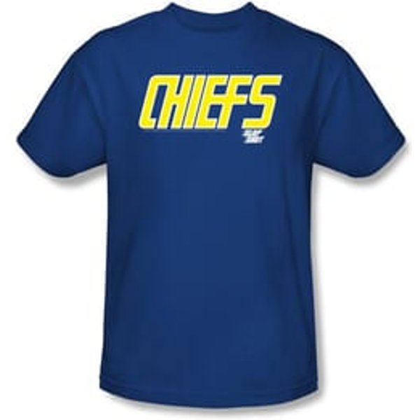 Slap Shot T-shirt Hockey Movie Chiefs Logo Adult Royal Blue Tee Shirt