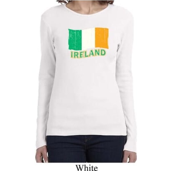 St Patrick's Day Distressed Ireland Flag Ladies Long Sleeve Shirt