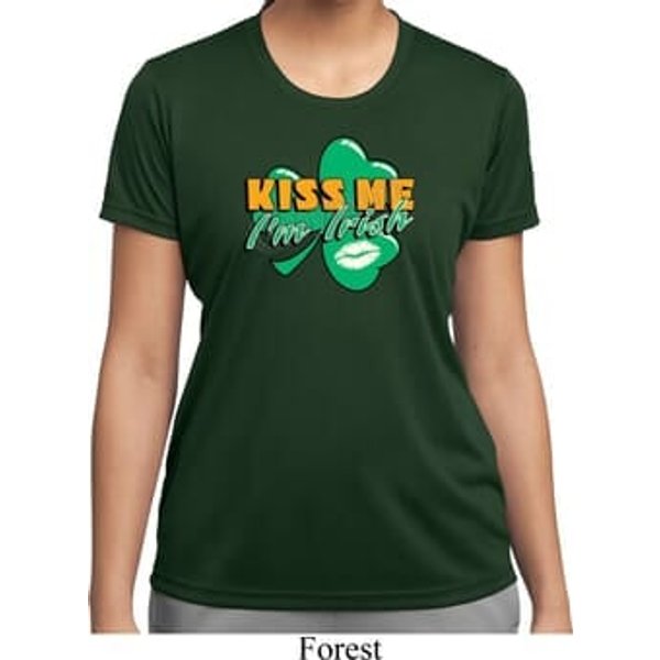 St Patrick's Day Kiss Me I'm Irish Ladies Moisture Wicking Shirt