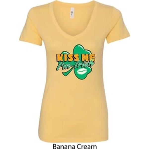 St Patrick's Day Kiss Me I'm Irish Ladies V-Neck Shirt