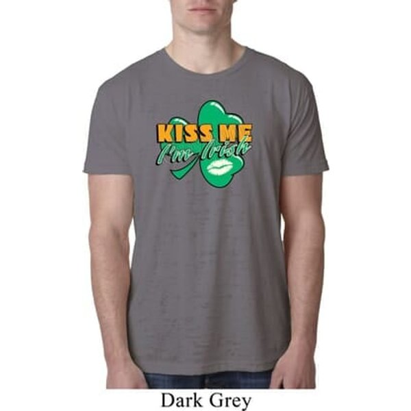 St Patrick's Day Kiss Me I'm Irish Mens Burnout Shirt