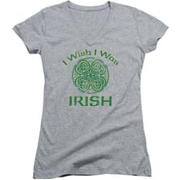 St. Patrick's Day Shirt Juniors V Neck Irish Wish Athletic Heather Tee T-Shirt