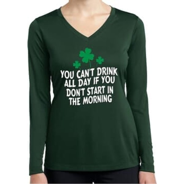 St Patricks Day Drink All Day Ladies Dry Wicking Long Sleeve