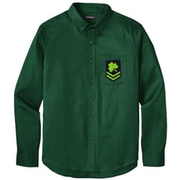 Men's IRISH MILITARY PATCH Twill Shirt with Pocket - Dark Green