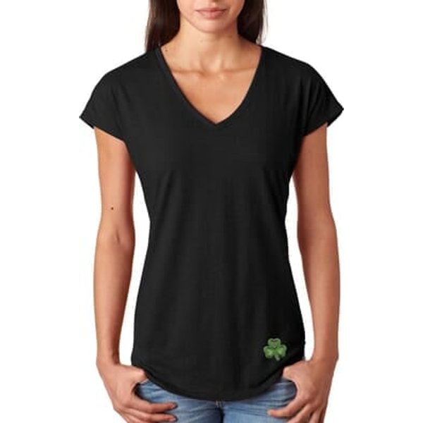 St Patricks Day Shamrock Patch Bottom Print Ladies Tri Blend V-neck