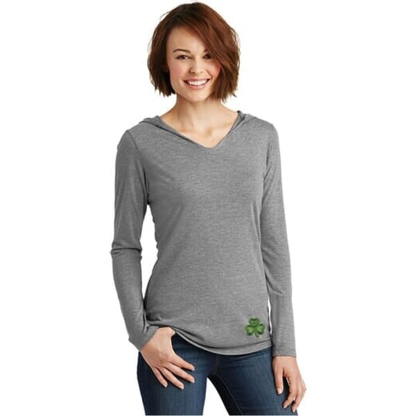 St Patricks Day Shamrock Patch Bottom Print Ladies Tri Hoodie