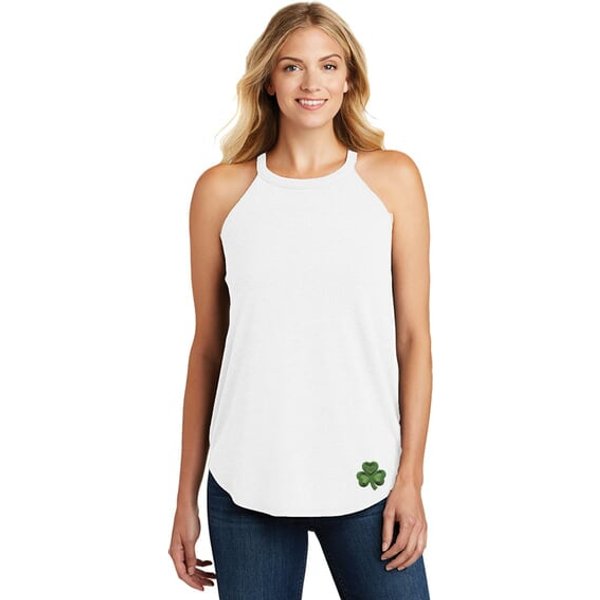 St Patricks Day Shamrock Patch Bottom Print Ladies Tri Rocker Tank Top