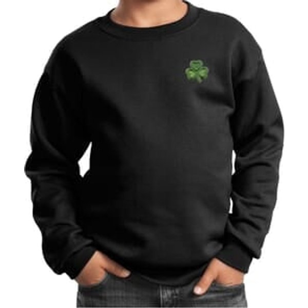 St Patricks Day Shamrock Patch Pocket Print Kids Sweatshirt