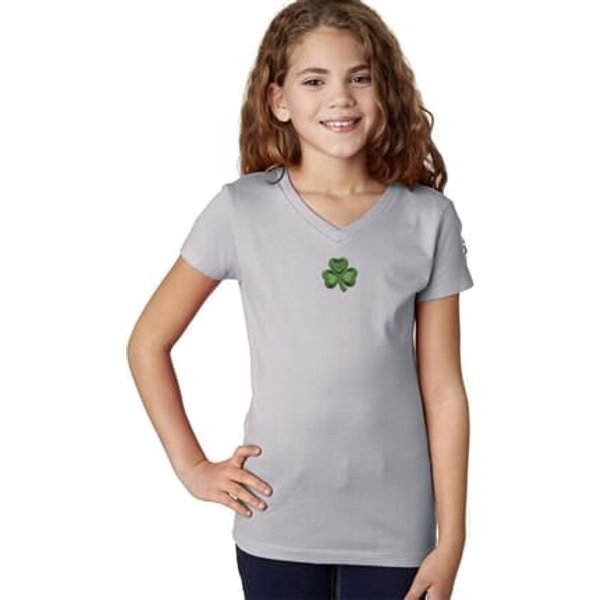 St Patricks Day Shamrock Patch Small Print Girls V-neck