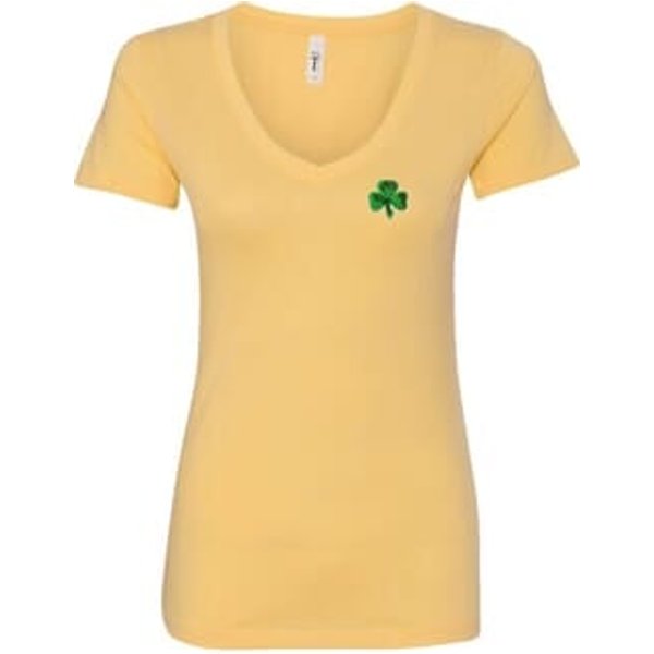 St Patricks Day Shamrock Sequins Pocket Print Ladies V-neck