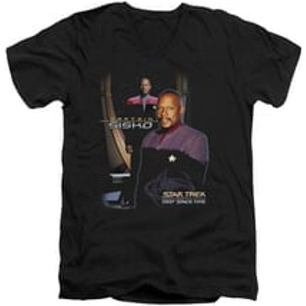 Star Trek - Deep Space Nine Shirt Slim Fit V Neck Captain Sisko Black Tee T-Shirt