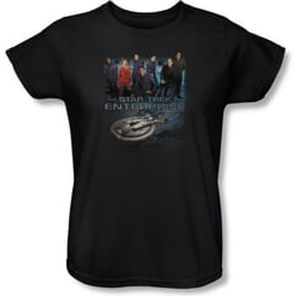 Star Trek Ladies Shirt Enterprise Crew Black Tee T-Shirt