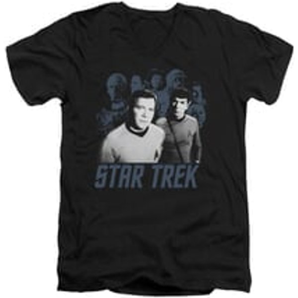 Star Trek - The Original Series Shirt Slim Fit V Neck Kirk Spock And Company Black Tee T-Shirt