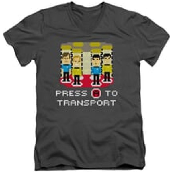 Star Trek - The Original Series Shirt Slim Fit V Neck Press A To Transport Charcoal Tee T-Shirt