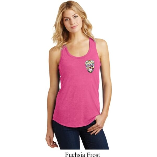 Sugar Skull Patch Pocket Print Ladies Racerback Tank Top