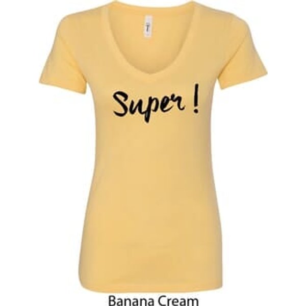Super Black Print Ladies V-Neck Shirt