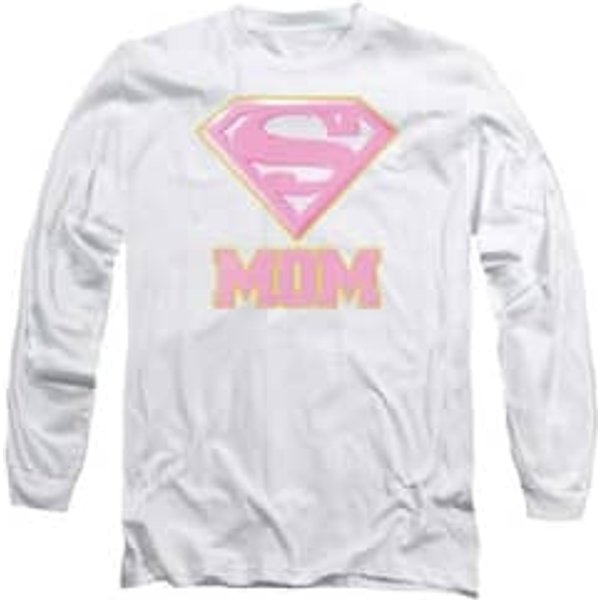 Super Mom Long Sleeve Shirt Pink Shield White Tee T-Shirt