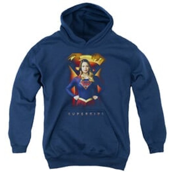 Supergirl Kids Hoodie Standing Symbol Navy Blue Youth Hoody