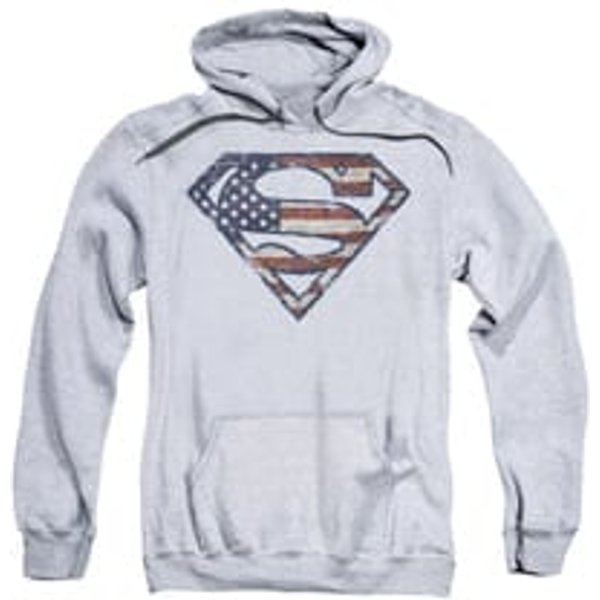 Superman Hoodie Wartorn Flag Shield Athletic Heather Sweatshirt Hoody