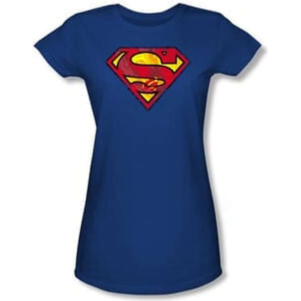Superman Juniors T-shirt Action Shield Superhero Royal Blue Tee Shirt