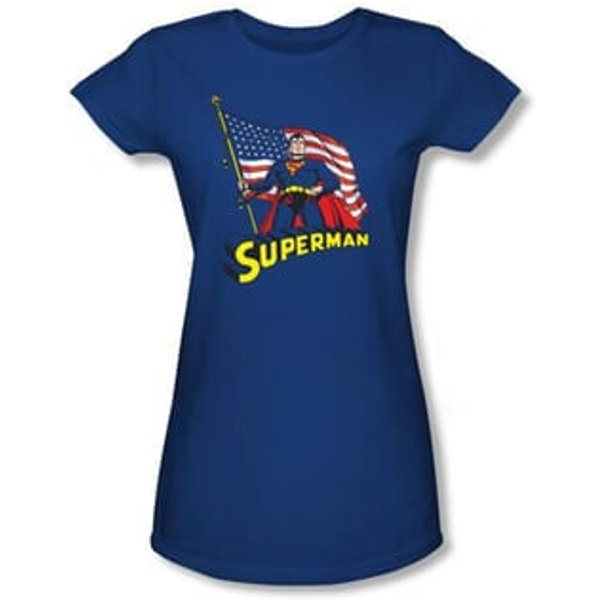Superman Juniors T-shirt DC Comics American Flag Royal Blue Tee Shirt