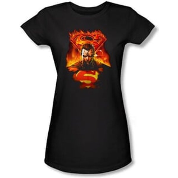 Superman Juniors T-shirt DC Comics Man On Fire Black Tee Shirt