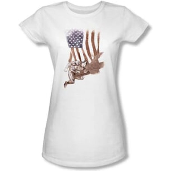 Superman Juniors T-shirt DC Comics Super American Flag White Tee Shirt