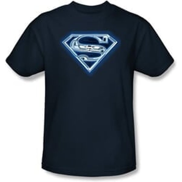 Superman Kids T-shirt Cyber Shield Navy Blue Tee Youth