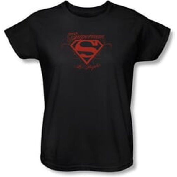Superman Ladies T-shirt DC Comics Los Angeles Shield Black Tee Shirt