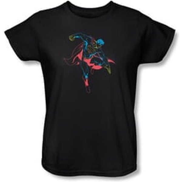 Superman Ladies T-shirt DC Comics Neon Superhero Black Tee Shirt