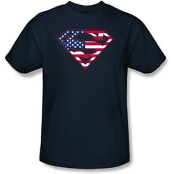 Superman Logo Shirt USA Patriotic Flag Shield Navy Blue T-Shirt Tee