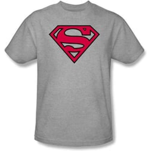 Superman Logo T-Shirt Red And Black Shield Adult Grey Tee Shirt