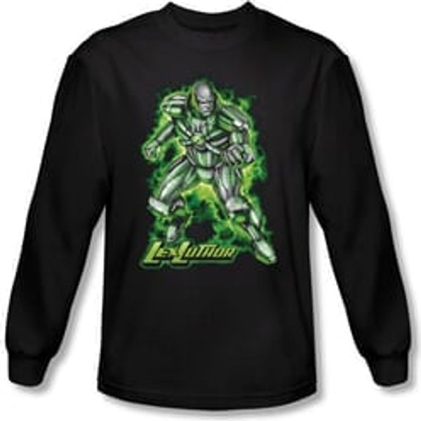Superman Long Sleeve Shirt DC Comics Kryptonite Lux Luther Black Shirt