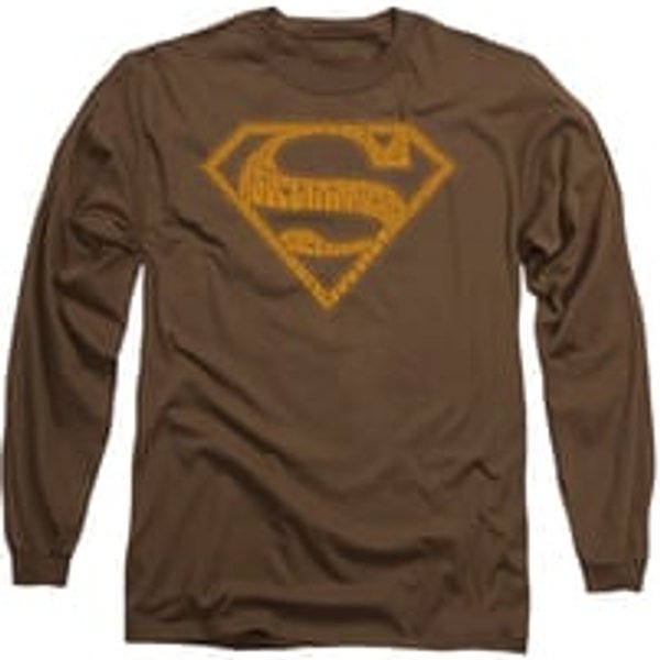 Superman Shirt 60's Shield Long Sleeve Coffee Tee T-Shirt
