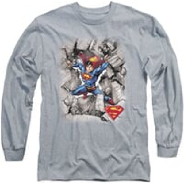 Superman Shirt Break Through Long Sleeve Athletic Heather Tee T-Shirt
