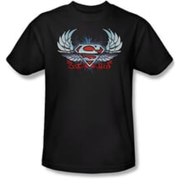 Superman Shirt Chrome Wings Black T-Shirt