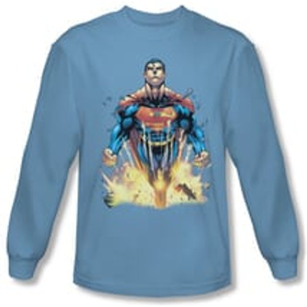 Superman Shirt Explosions Long Sleeve Carolina Blue Tee T-Shirt