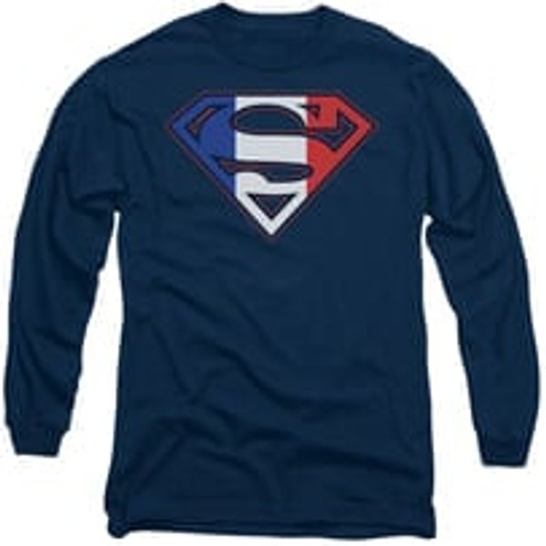 Superman Shirt French Shield Long Sleeve Navy Tee T-Shirt