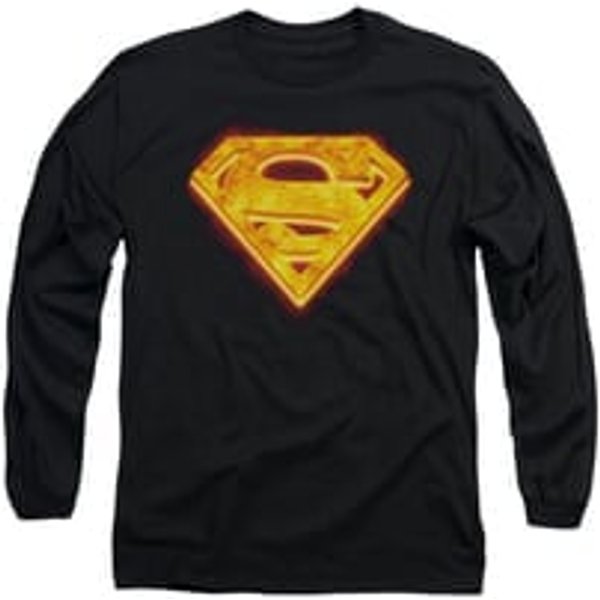 Superman Shirt Hot Steel Shield Long Sleeve Black Tee T-Shirt