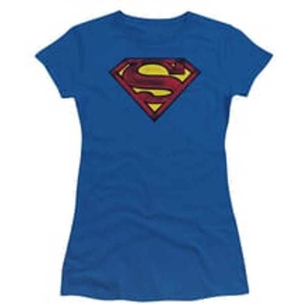 Superman Shirt Juniors Charcoal Shield Royal Blue T-Shirt