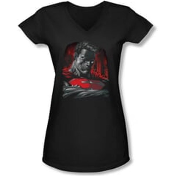 Superman Shirt Juniors V Neck Bust Black T-Shirt