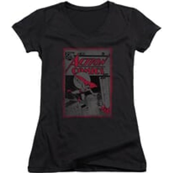 Superman Shirt Juniors V Neck Comic #23 Black T-Shirt