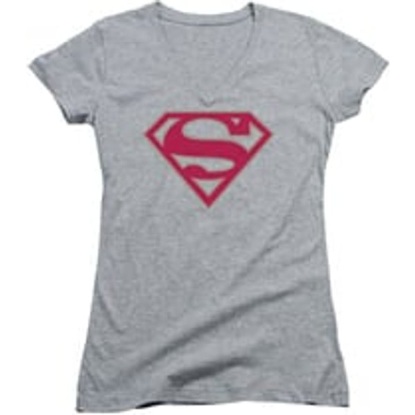 Superman Shirt Juniors V Neck Crimson Shield Athletic Heather T-Shirt